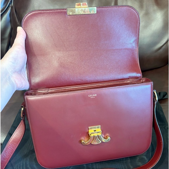 Celine triomphe classique box Medium Calfskin Dark red Wine red canvas handbag - Picture 8 of 16